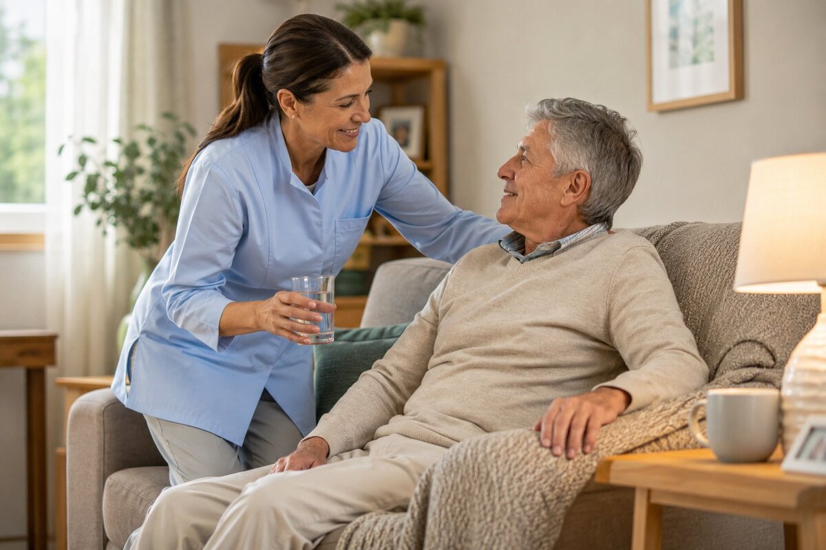 Healthcare provider assisting client